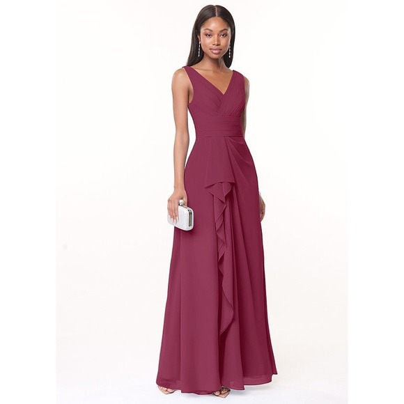 Azazie Dresses & Skirts - Azazie Burgundy Sleeveless V-Neck Ruffle Chiffon Bridesmaid‎ Dress